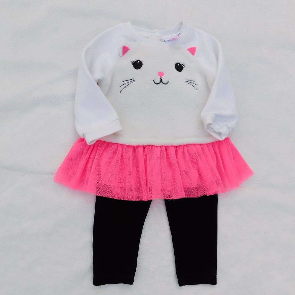 Bundle of Place 9-12m plush cat top with tulle skirt & H&M 9-12m velvet pants